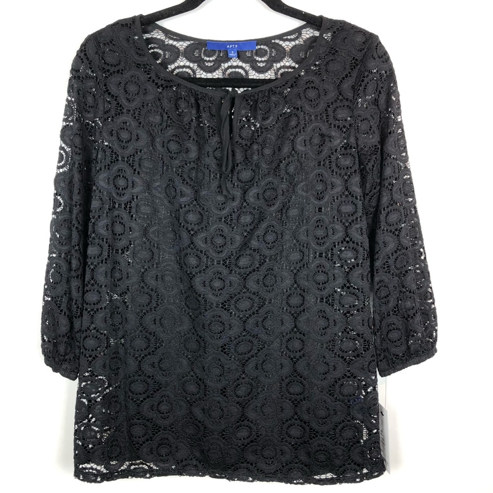 Apt.9 NWT black 3/4 sleeve crochet top. Size S